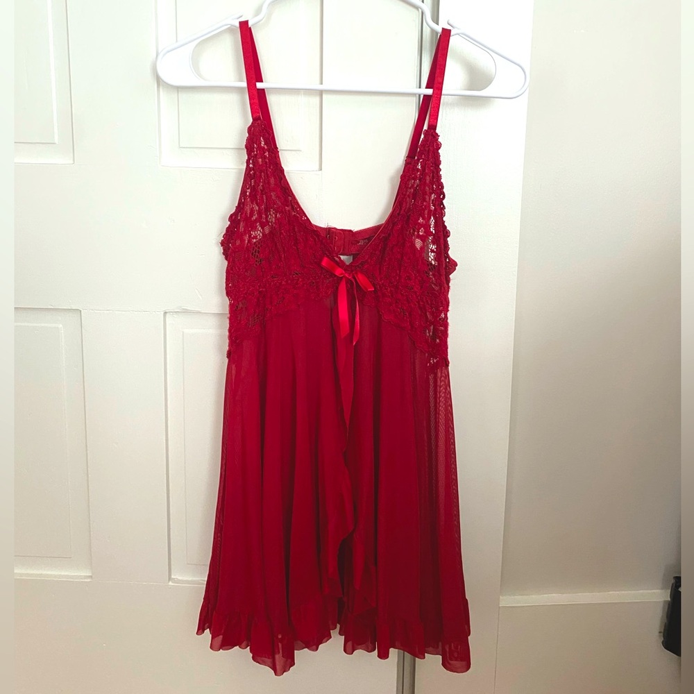 Coquette Red Lace Chemise with Bow